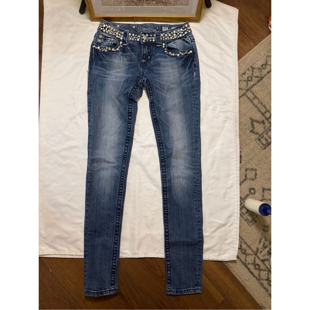 Miss Me size 25 Dark Blue Embellished Skinny Jeans